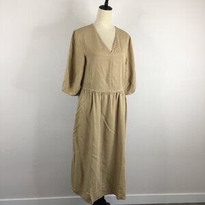 NWT EVERLANE Loose/Relaxed Fit Beige Pockets Textured Inserts 3/4 Sleeve Dress